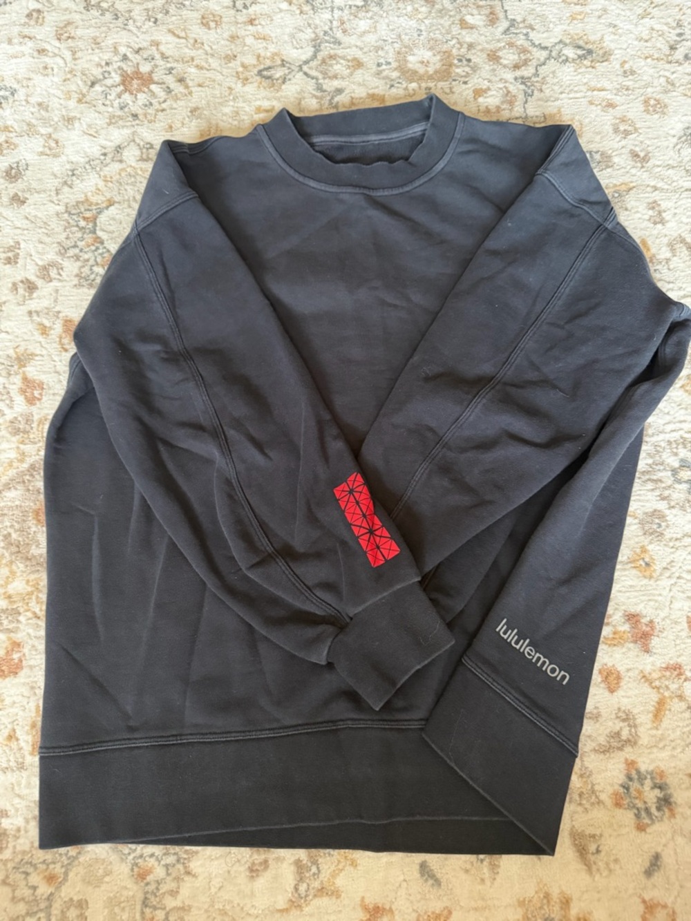 lululemon athletica Black Crewneck Sweatshirt with Red Sleeve Accent